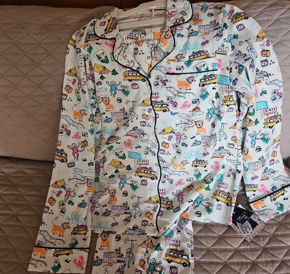 Roller Rabbit White Multicolor Printed Cotton Pajama Set